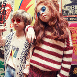 Knitted sweater - Bordeaux and light pink stripes