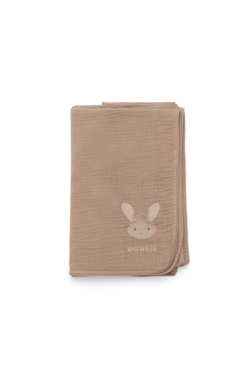 Ploekie Muslin Blanket XL - Fluffy Bunny - Rose Mocha van Donsje Amsterdam | Kids Conceptstore Le Fanfare