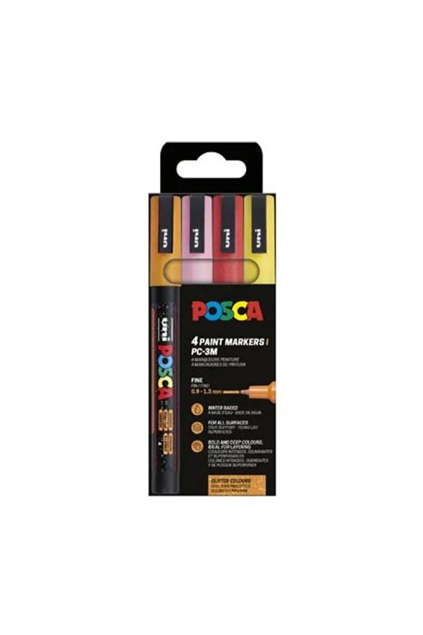 Posca marker - Set van 4 met conische punt - glitter - fijn - Warm van Posca | Kids Conceptstore Le Fanfare