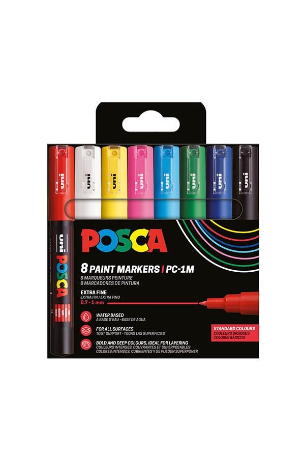 Posca marker - Set van 8 met conische punt - extra-fijn - Basis van Posca | Kids Conceptstore Le Fanfare