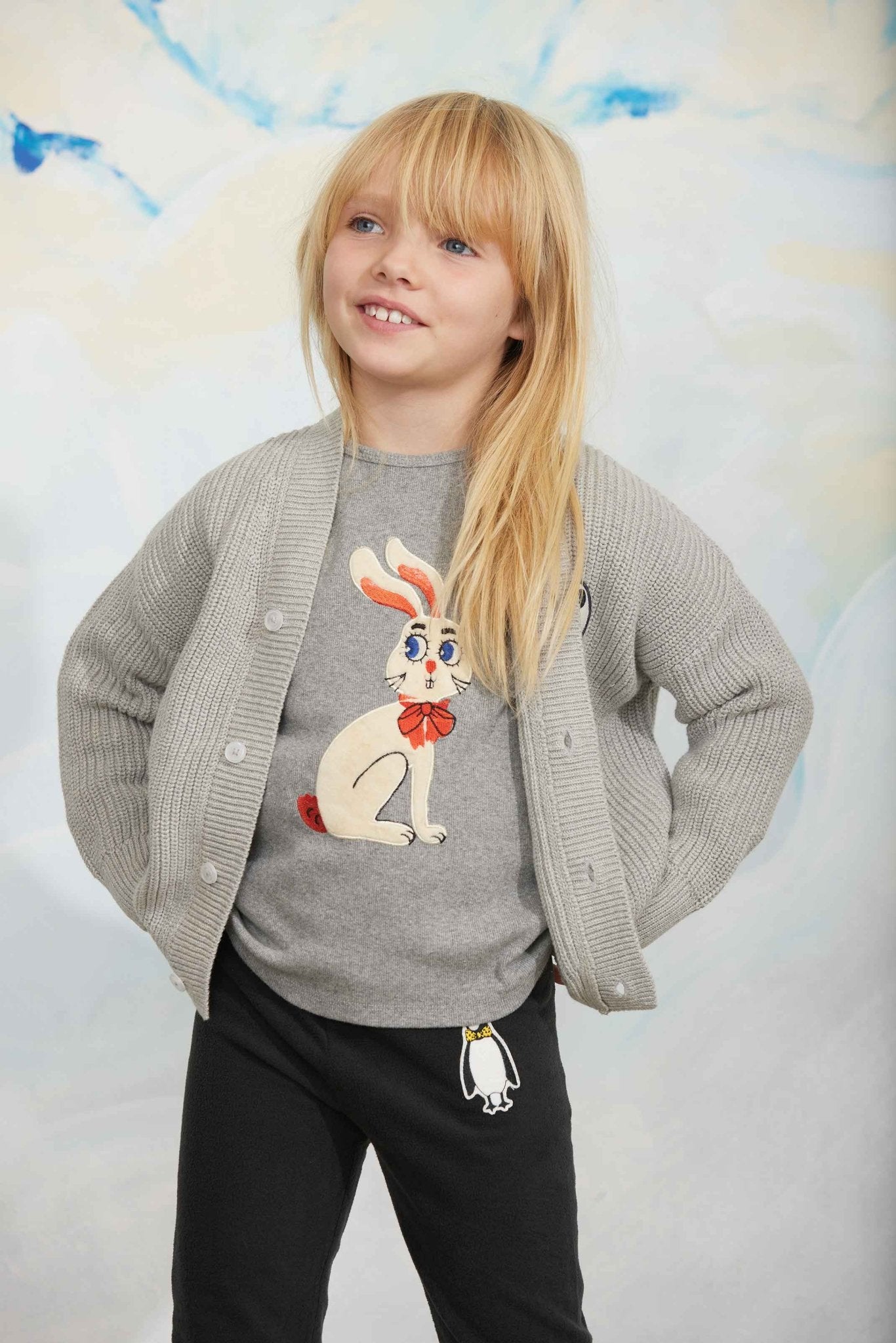 Rabbit application ls top - Grey Melange van Mini Rodini | Kids Conceptstore Le Fanfare