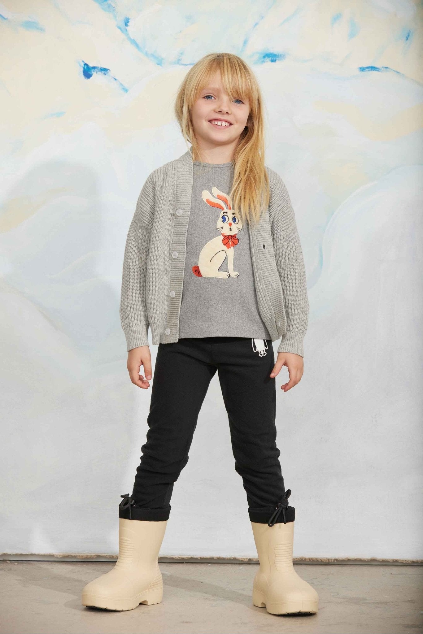 Rabbit application ls top - Grey Melange van Mini Rodini | Kids Conceptstore Le Fanfare