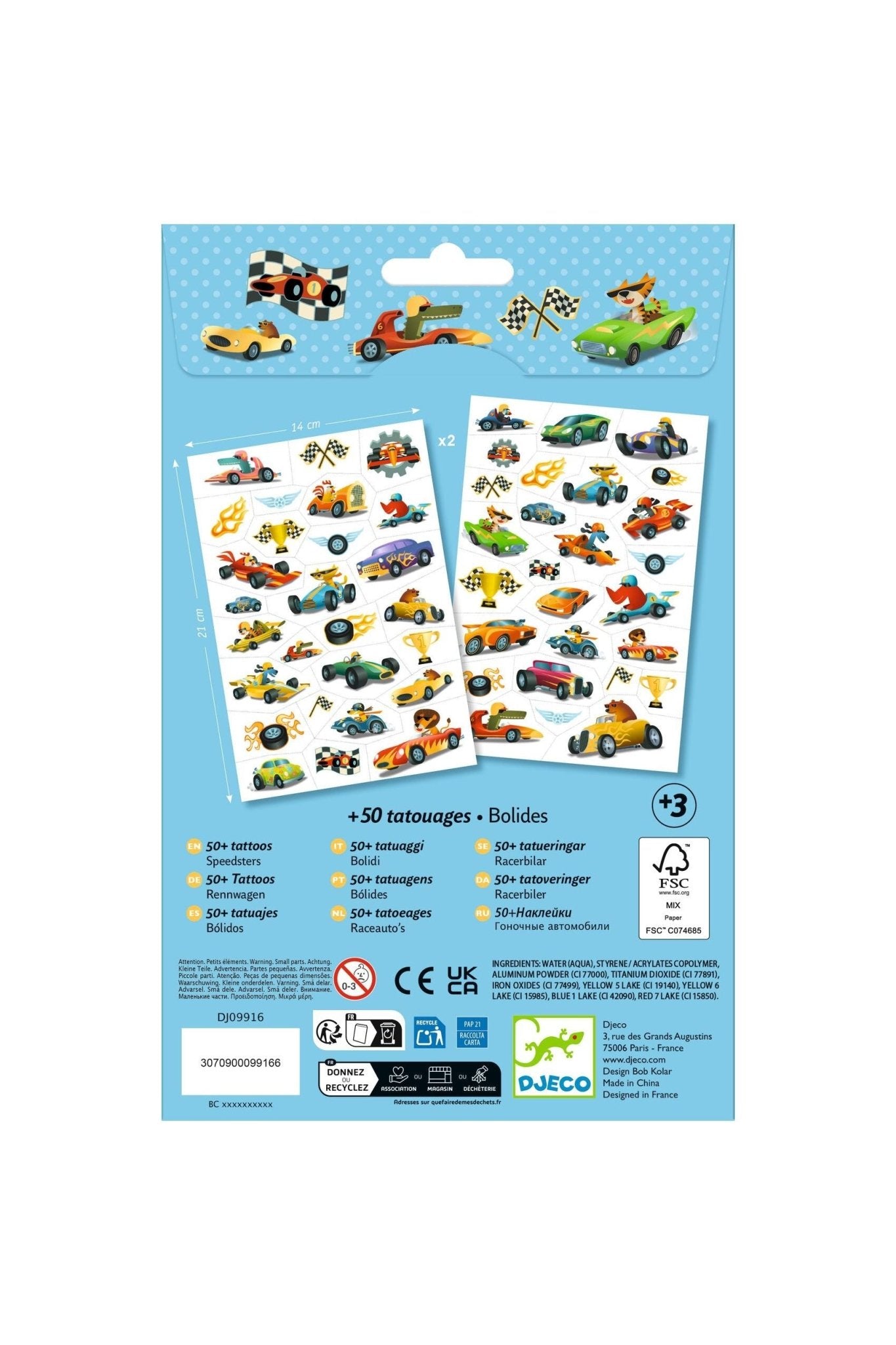 Raceauto’s - Tattoos van Djeco | Kids Conceptstore Le Fanfare