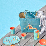 Raffia Bag in Blue with Lady Swimster and Raffia Handles van Rice | Kids Conceptstore Le Fanfare