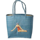 Raffia Bag in Blue with Lady Swimster and Raffia Handles van Rice | Kids Conceptstore Le Fanfare