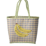 Raffia Bag with Banana Embroidery in Blue van Rice | Kids Conceptstore Le Fanfare