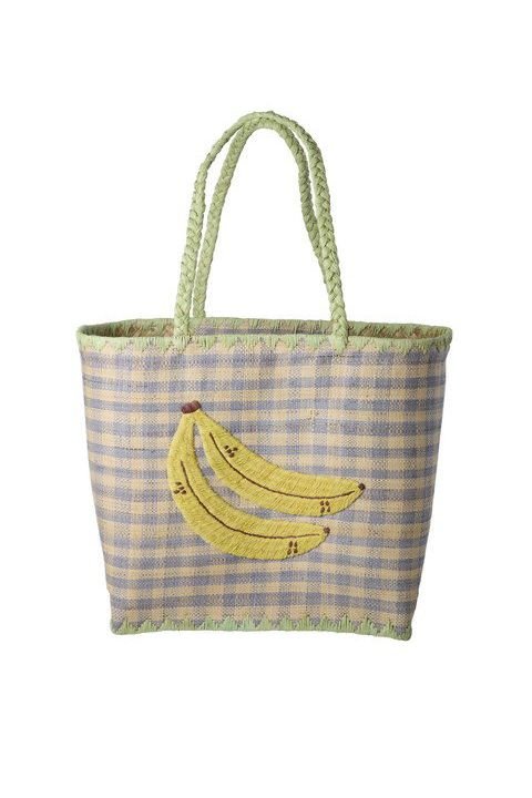 Raffia Bag with Banana Embroidery in Blue van Rice | Kids Conceptstore Le Fanfare