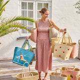 Raffia Bag with Lemon Embroidery in Pink van Rice | Kids Conceptstore Le Fanfare