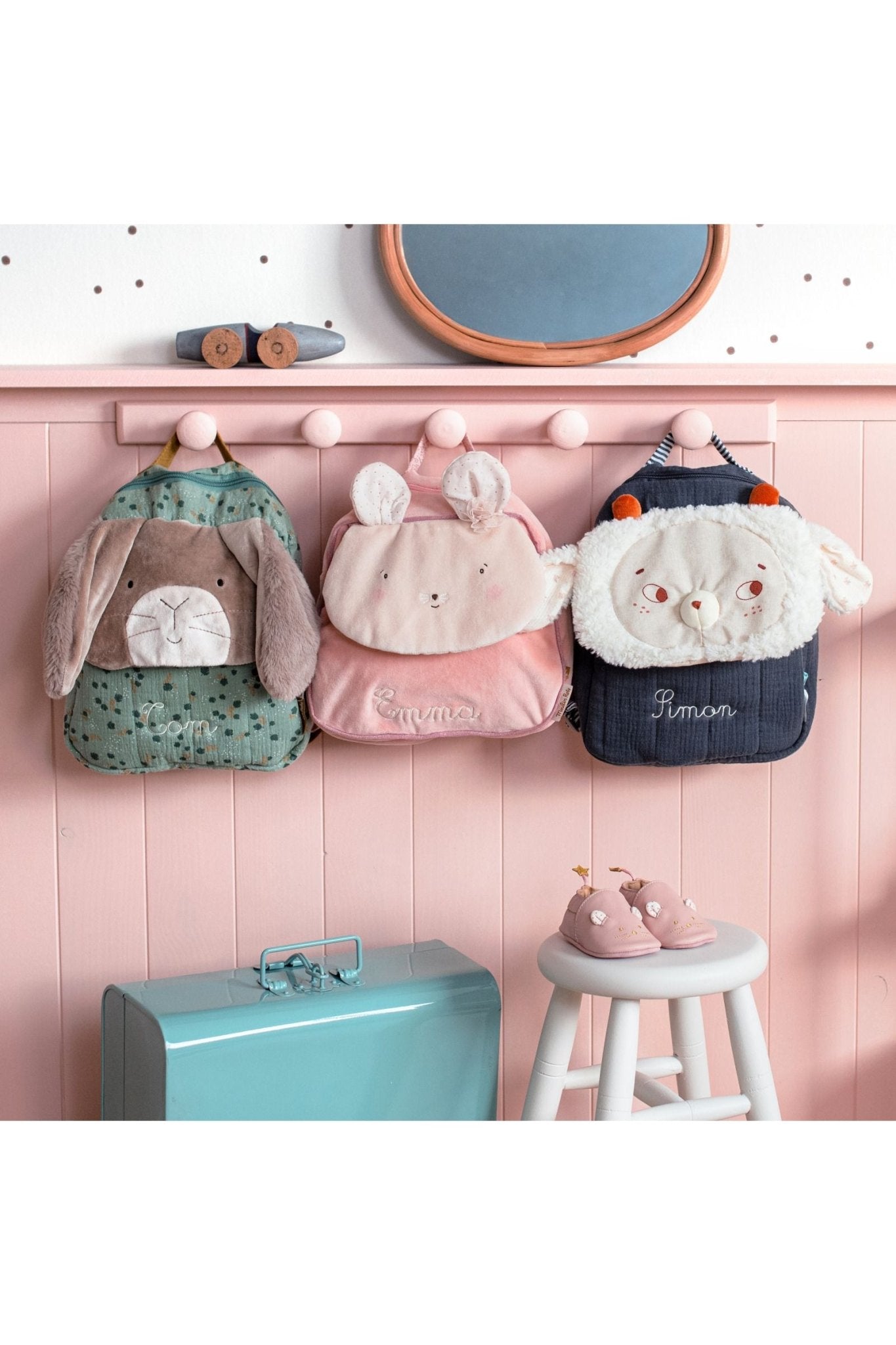 Rugzak groen - Trois Petits Lapins van Moulin Roty | Kids Conceptstore Le Fanfare