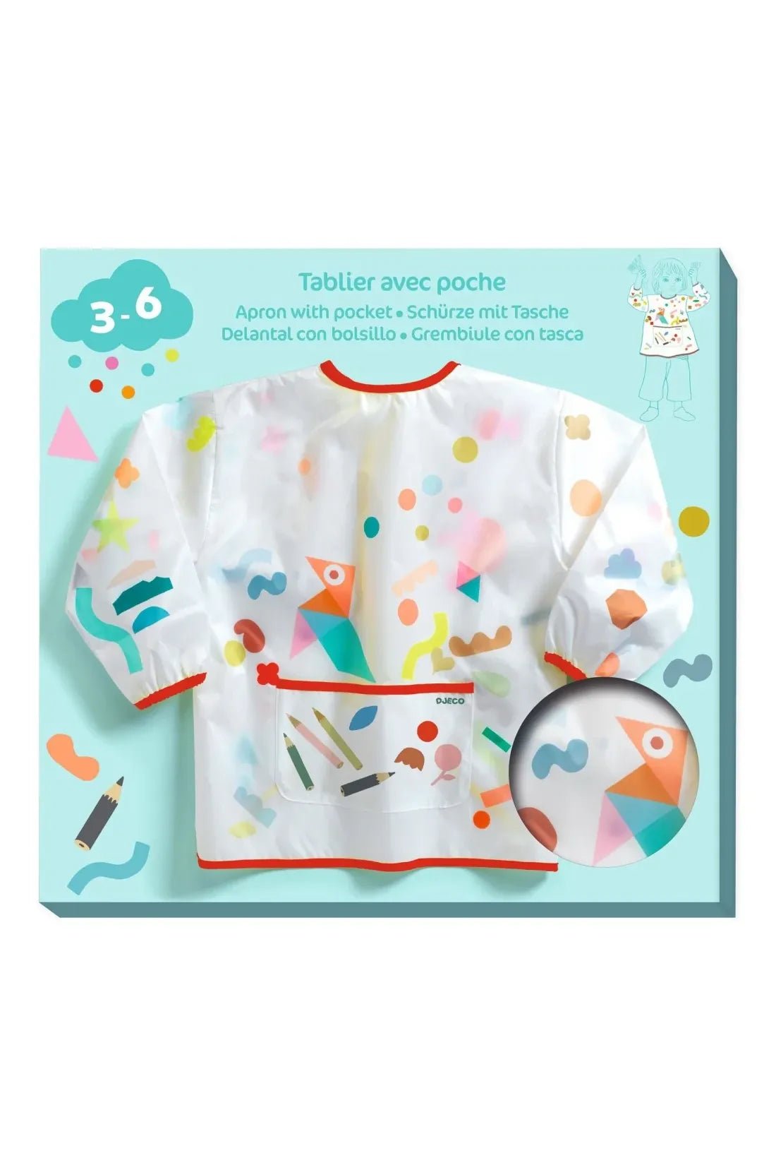 Schort met zak - Stickers & potloden van Djeco | Kids Conceptstore Le Fanfare