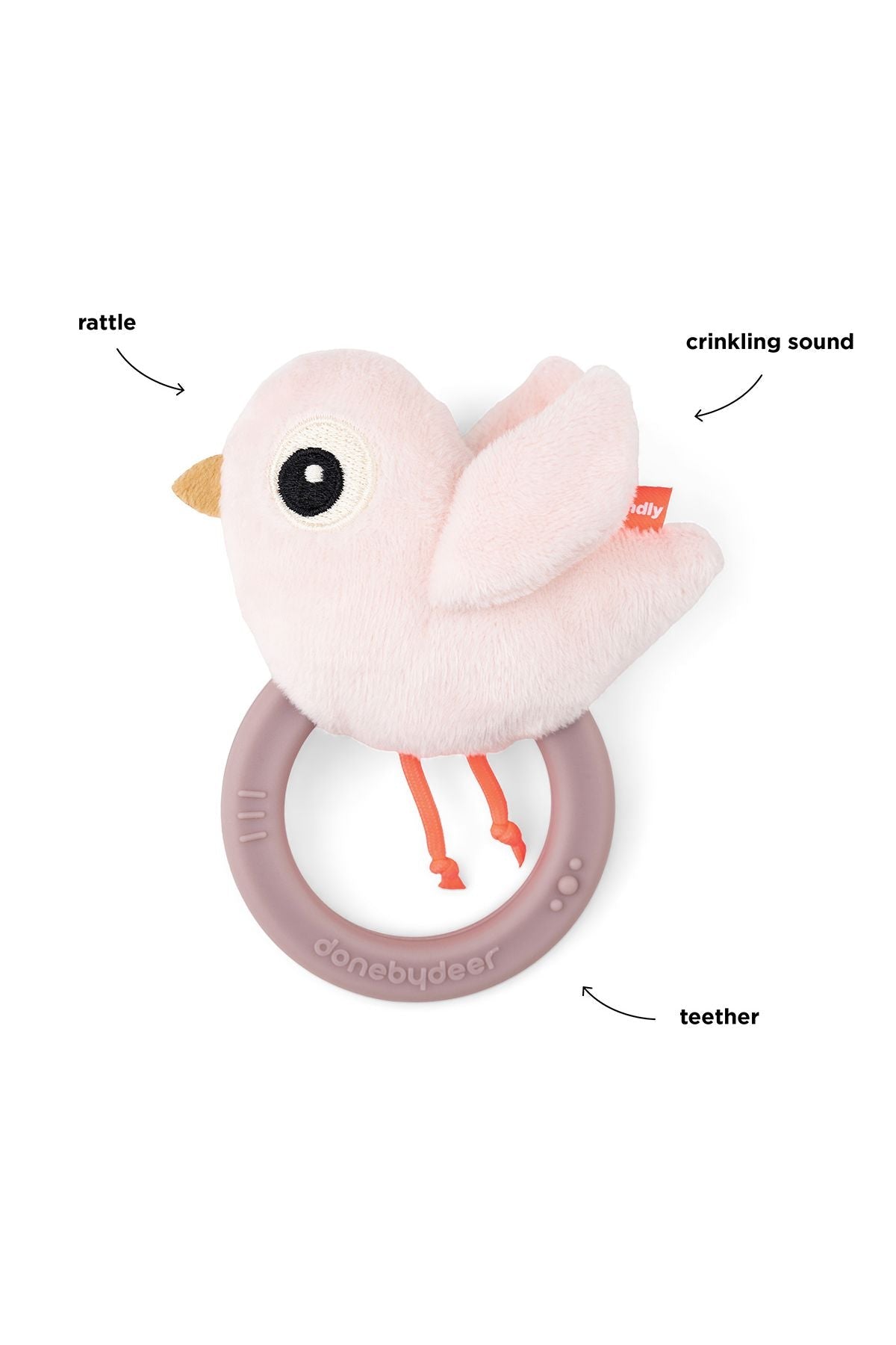 Sensory rattle w/teether | Birdee - Powder van Done by Deer | Kids Conceptstore Le Fanfare