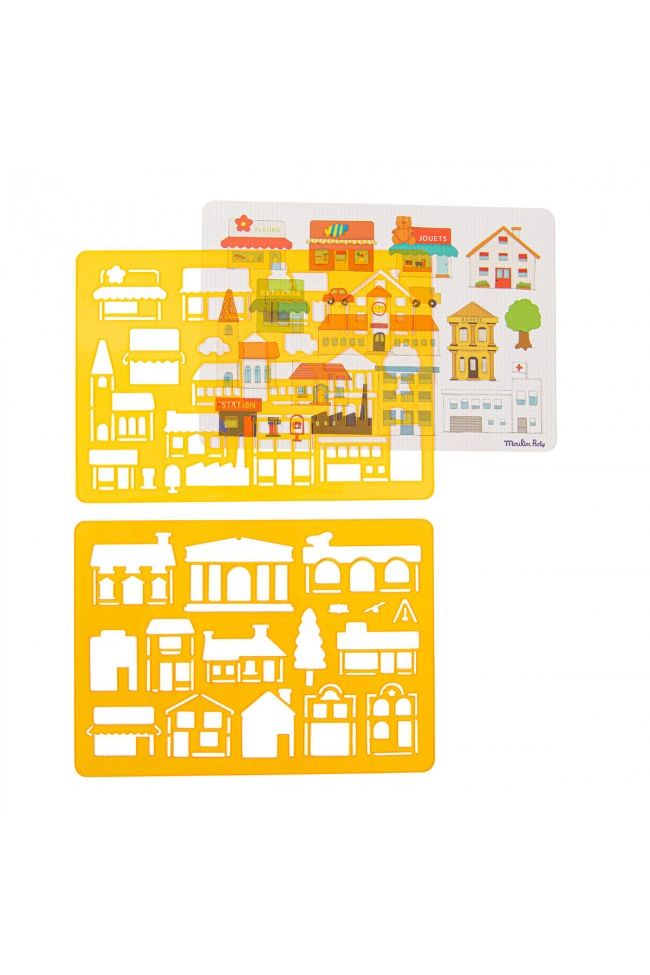 Set tekensjablonen Stad voertuigen Aujourd'hui c'est mercredi van Moulin Roty | Kids Conceptstore Le Fanfare