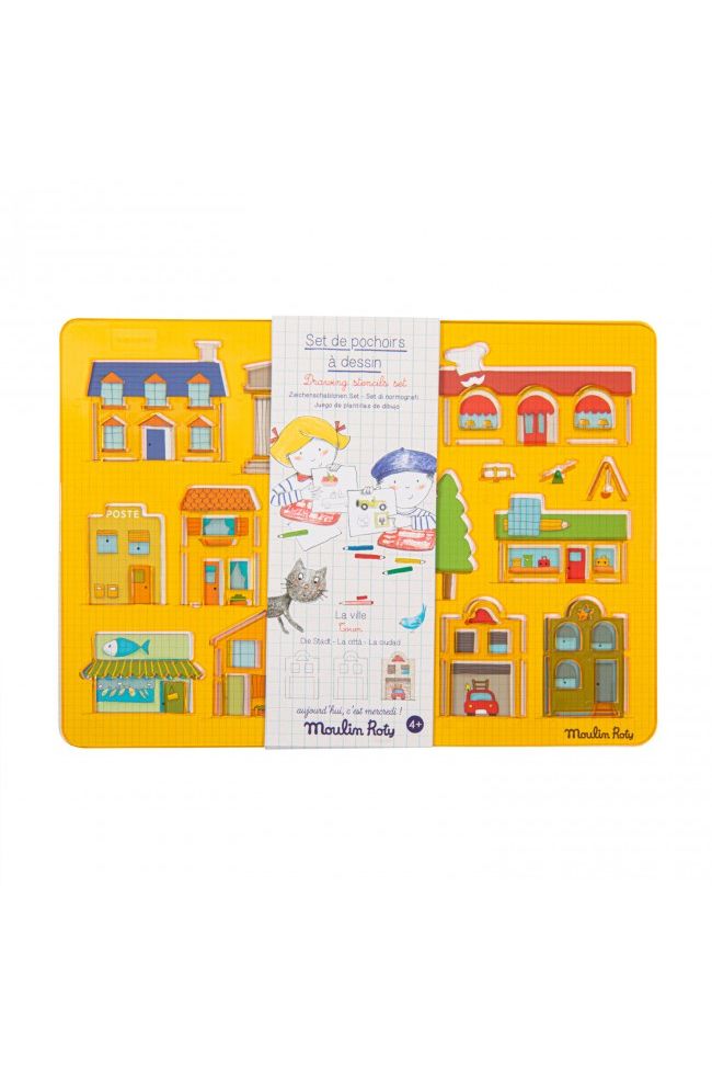 Set tekensjablonen Stad voertuigen Aujourd'hui c'est mercredi van Moulin Roty | Kids Conceptstore Le Fanfare