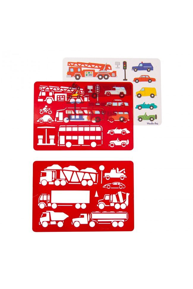 Set tekensjablonen voertuigen van Moulin Roty | Kids Conceptstore Le Fanfare