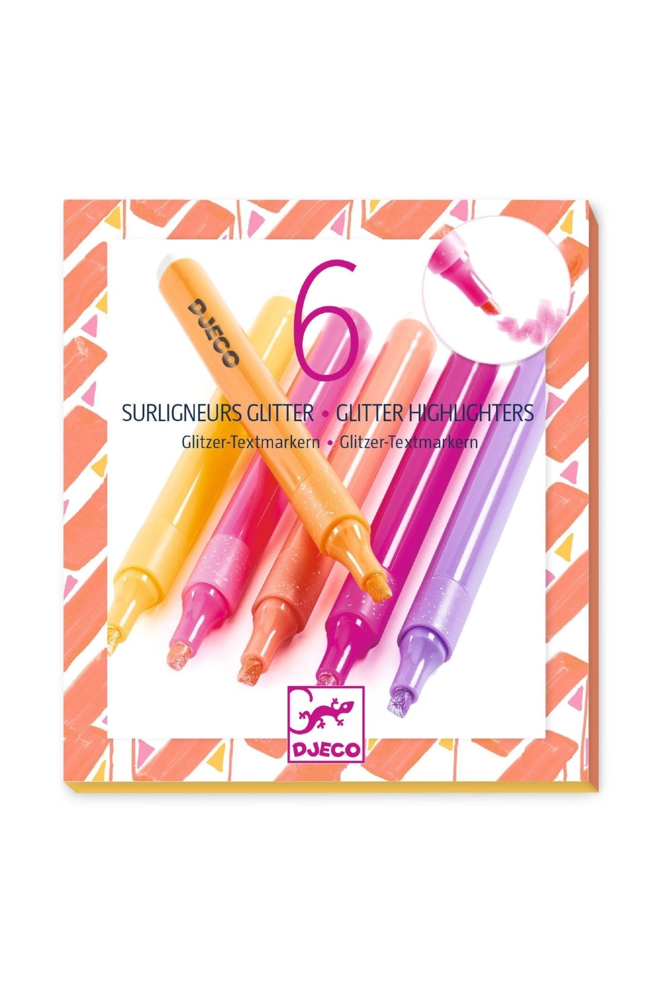 Set van 6 glitter markeerstiften - Grapefruit van Djeco | Kids Conceptstore Le Fanfare