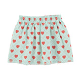 short skirt - light blue w/ red hearts allover