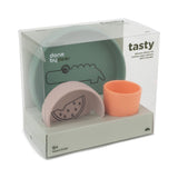 Silicone dinner set Croco Green/Powder/Coral van Done by Deer | Kids Conceptstore Le Fanfare