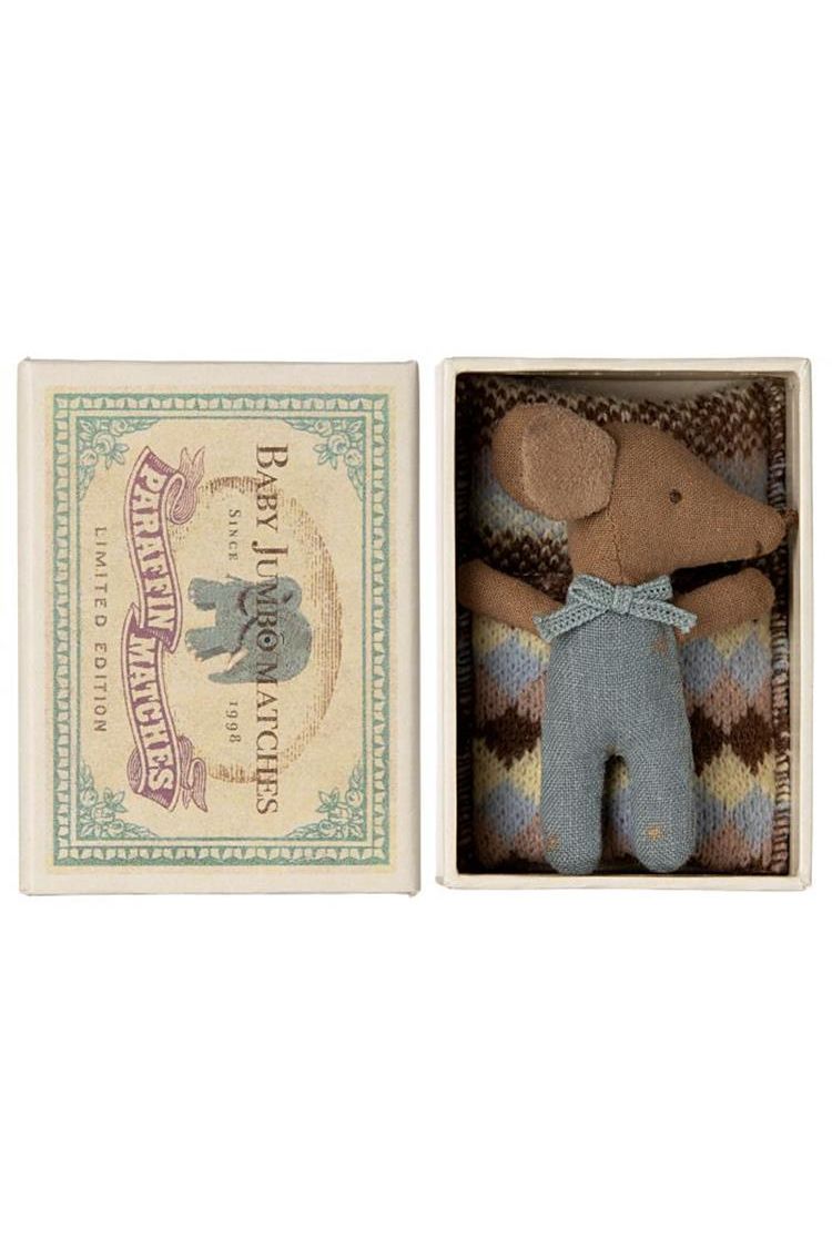 Sleepy Wakey Baby Mouse In Matchbox - Blue van Maileg | Kids Conceptstore Le Fanfare