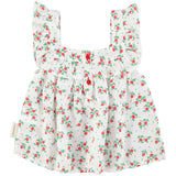 sleeveless blouse - ecru w/ red flowers allover