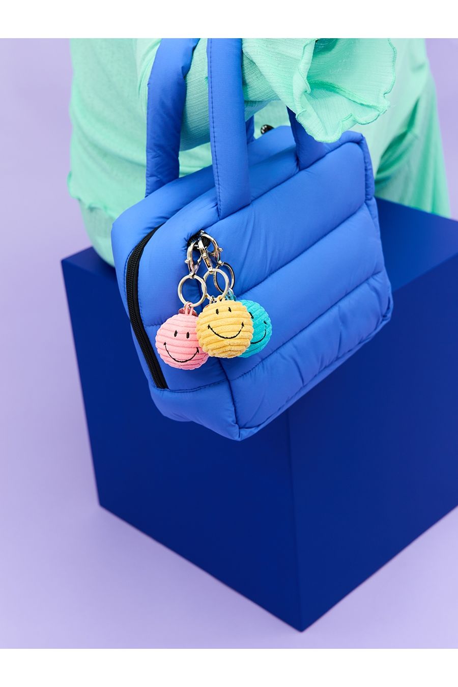Smiley Keychain ECO Corduroy - Teal van BON TON TOYS | Kids Conceptstore Le Fanfare