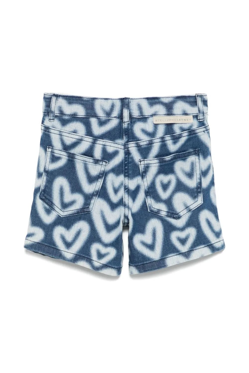 Spray Bleached Hearts Denim Stretch Shorts - blue/white van Stella McCartney | Kids Conceptstore Le Fanfare