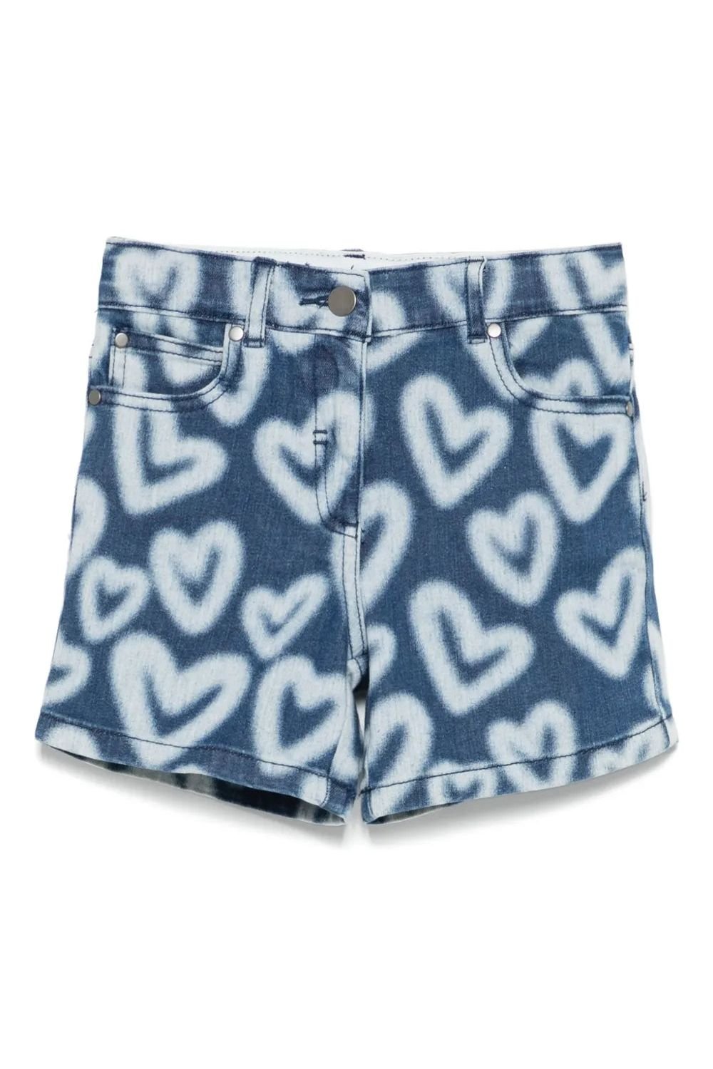Spray Bleached Hearts Denim Stretch Shorts - blue/white van Stella McCartney | Kids Conceptstore Le Fanfare