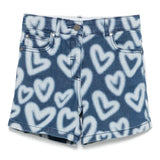 Spray Bleached Hearts Denim Stretch Shorts - blue/white van Stella McCartney | Kids Conceptstore Le Fanfare