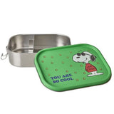 Stainless Steel Lunchbox with Moveable Divider and Green Snoopy Print van Rice | Kids Conceptstore Le Fanfare