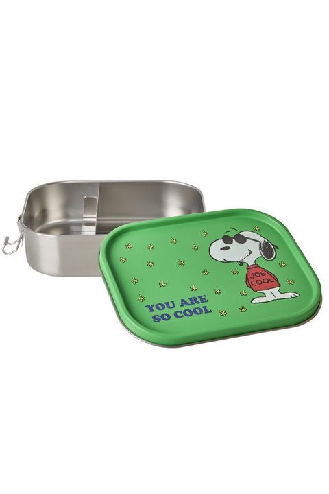 Stainless Steel Lunchbox with Moveable Divider and Green Snoopy Print van Rice | Kids Conceptstore Le Fanfare