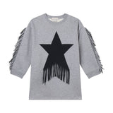Star Graphic Fringed Dress Grigio Medio Melange van Stella McCartney | Kids Conceptstore Le Fanfare
