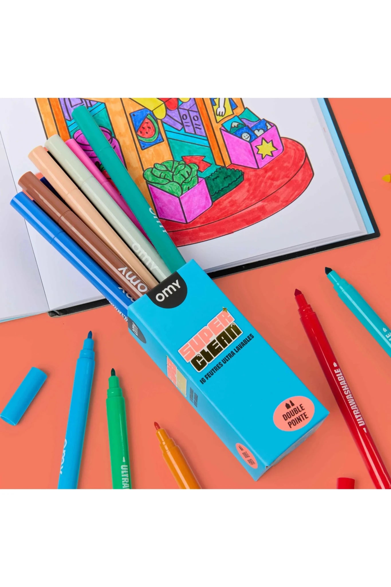 Super Clean - 16 Ultrawashable Markers van OMY | Kids Conceptstore Le Fanfare