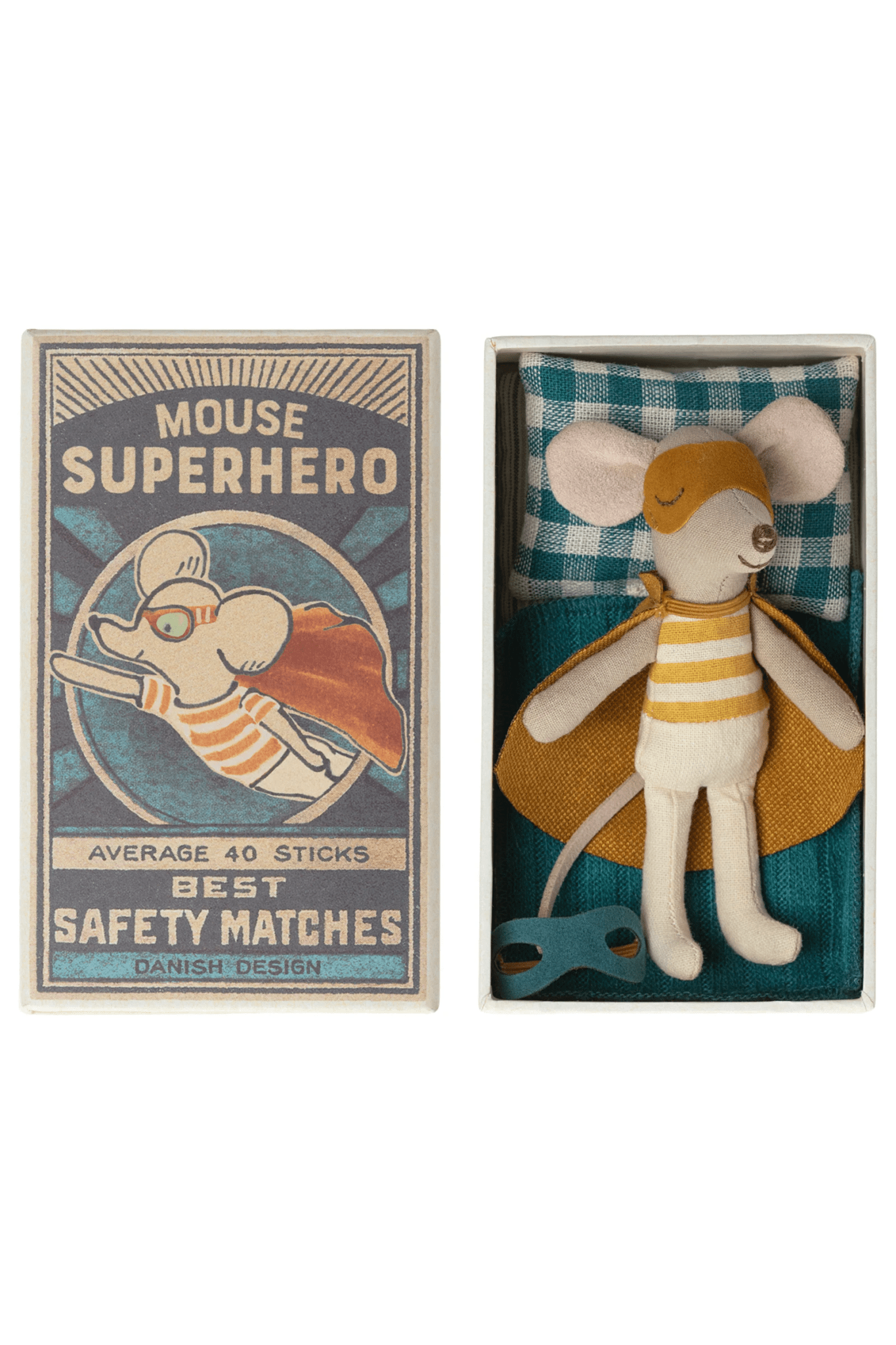Super Hero Mouse, Little Brother In Matchbox van Maileg | Kids Conceptstore Le Fanfare