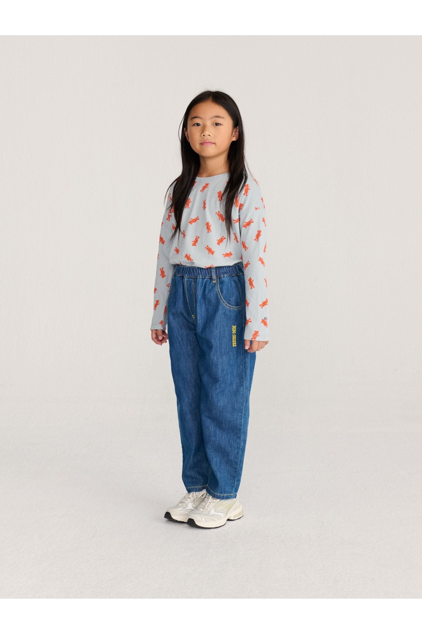 Taxi Saurus Tag denim pants - Midnight Blue van Bobo Choses | Kids Conceptstore Le Fanfare