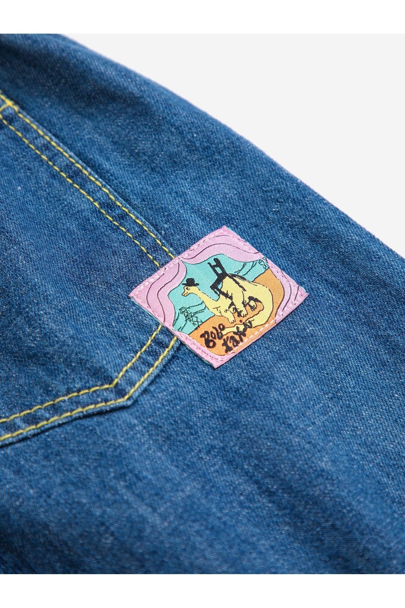 Taxi Saurus Tag denim pants - Midnight Blue van Bobo Choses | Kids Conceptstore Le Fanfare