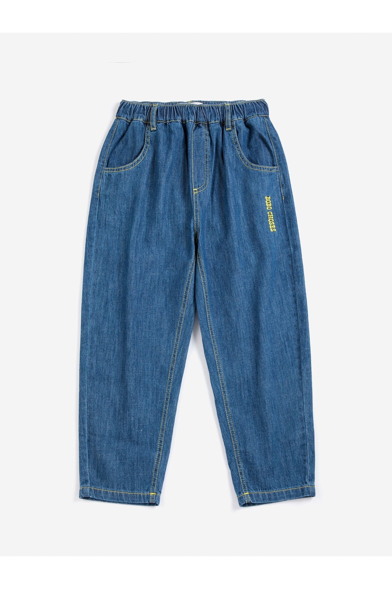 Taxi Saurus Tag denim pants - Midnight Blue van Bobo Choses | Kids Conceptstore Le Fanfare