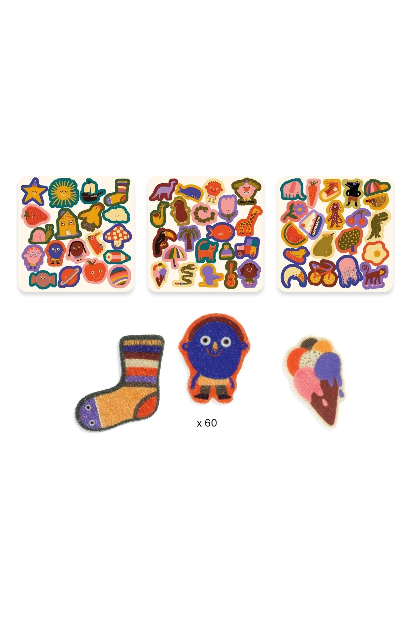 Vilten stickers (60 st) - de grappige van Djeco | Kids Conceptstore Le Fanfare