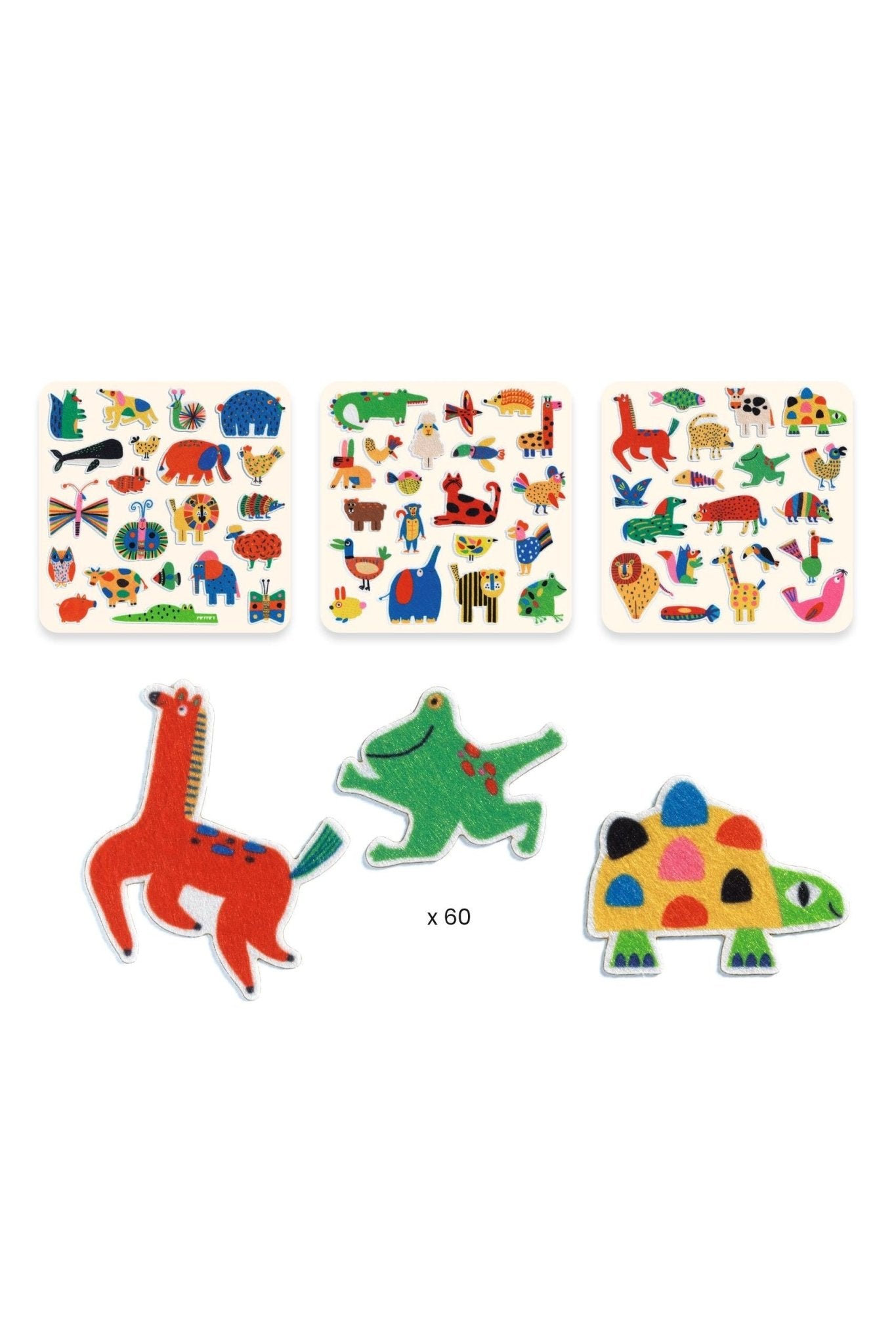 Vilten stickers (60 st) - dieren overal! van Djeco | Kids Conceptstore Le Fanfare