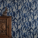 Wallpaper Hares In Hiding - Dark Denim van Långelid / von Brömssen | Kids Conceptstore Le Fanfare