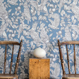 Wallpaper Talk About Cockatoos - Faded Denim van Långelid / von Brömssen | Kids Conceptstore Le Fanfare