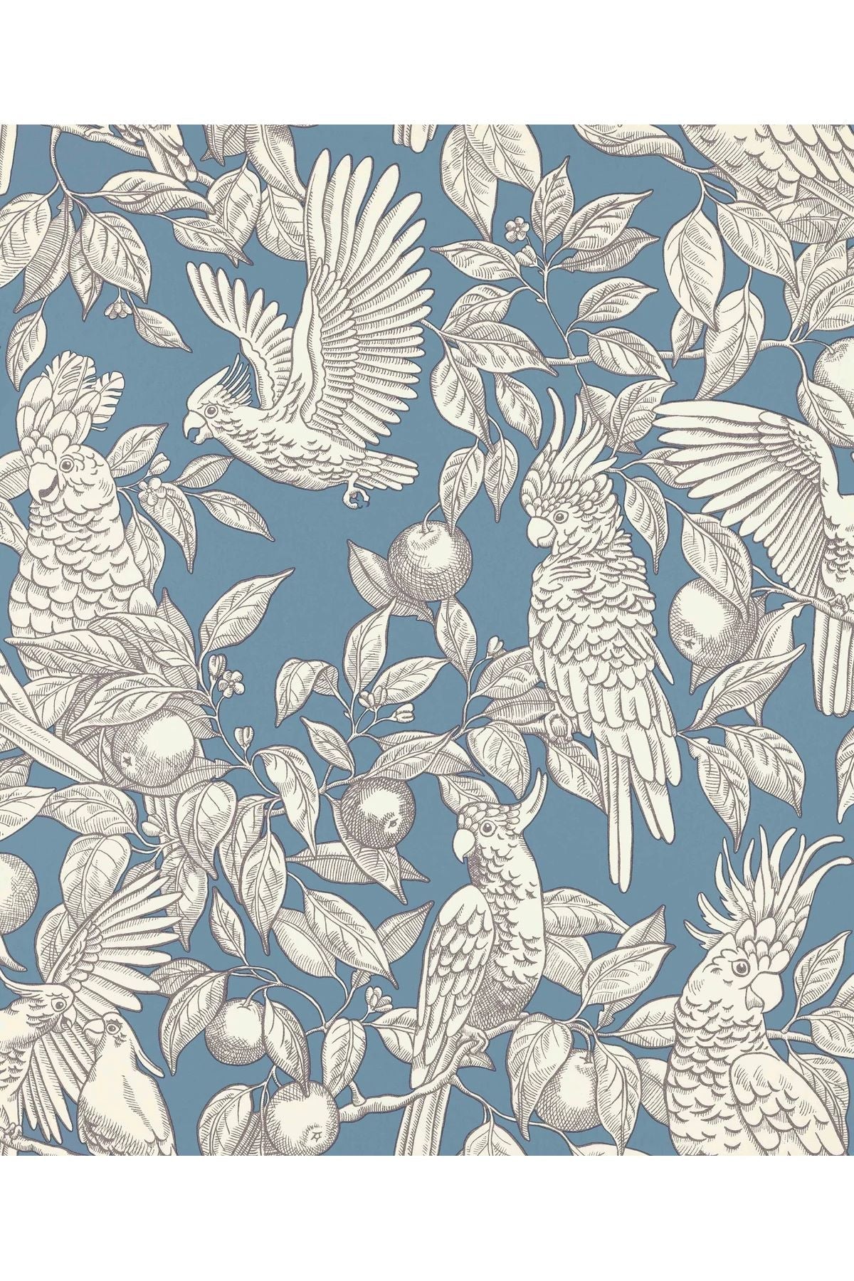 Wallpaper Talk About Cockatoos - Faded Denim van Långelid / von Brömssen | Kids Conceptstore Le Fanfare