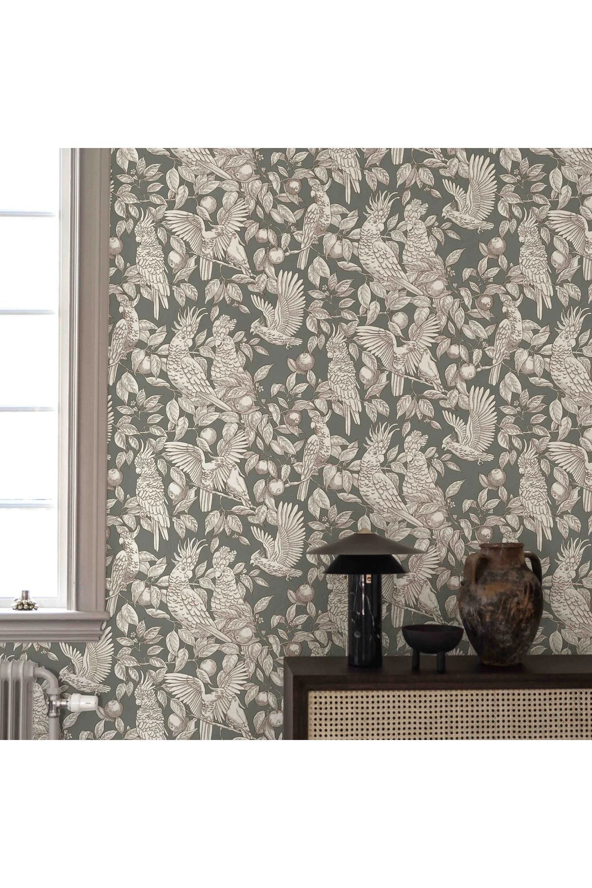 Wallpaper Talk About Cockatoos - Sage Green van Långelid / von Brömssen | Kids Conceptstore Le Fanfare