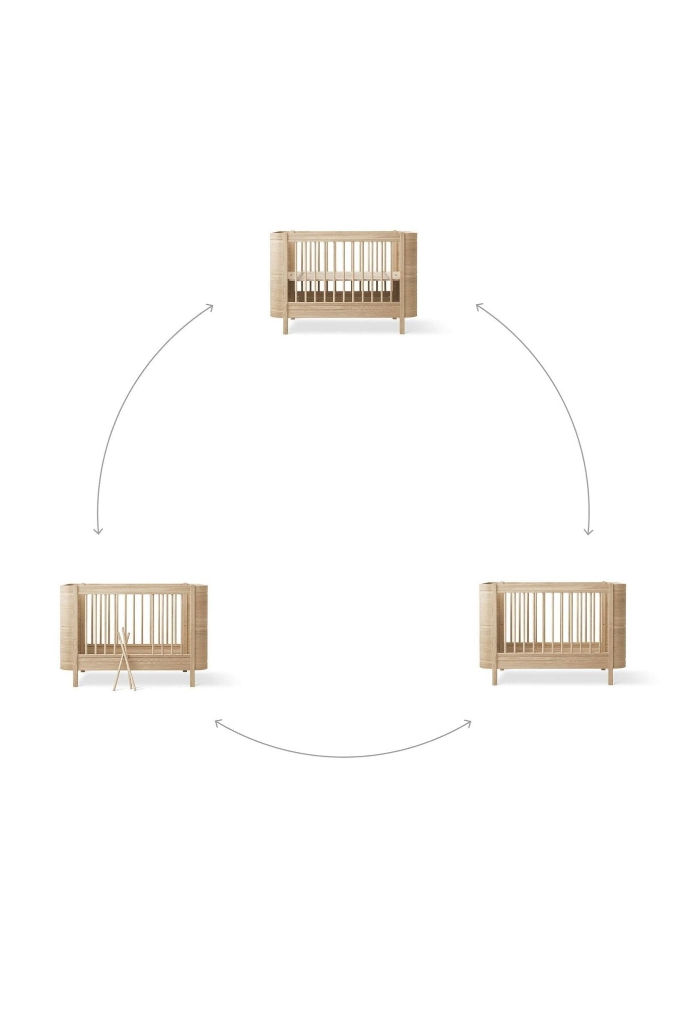Wood Mini+ cot bed excl. junior kit, 68x122 cm, white/oak van Oliver Furniture | Kids Conceptstore Le Fanfare