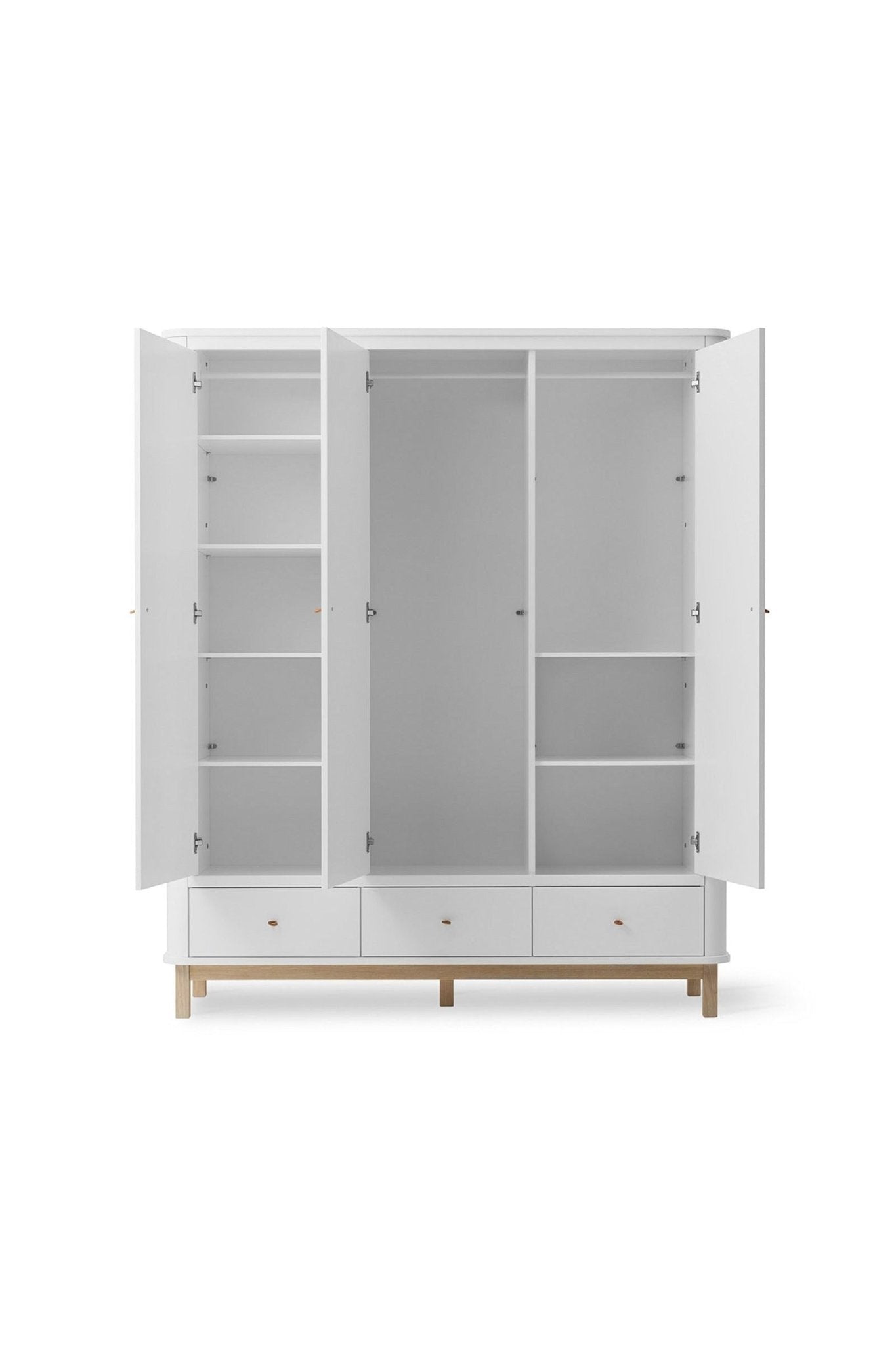 Wood Wardrobe 3 doors, white/oak van Oliver Furniture | Kids Conceptstore Le Fanfare