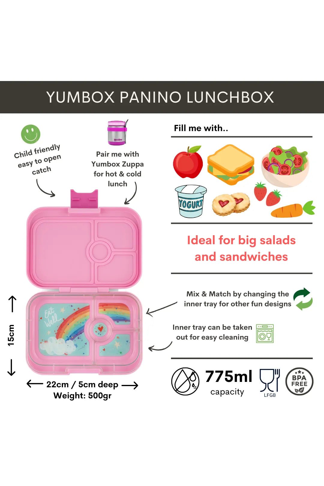 Yumbox Panino - Power Pink / Rainbow tray van Yumbox | Kids Conceptstore Le Fanfare
