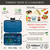 Yumbox Yumbox Tapas XL met 5-vakken - Monte Carlo Blue / Jungle tray 5 vakken