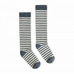 Gray Label Long Ribbed Socks Blue Grey - Cream