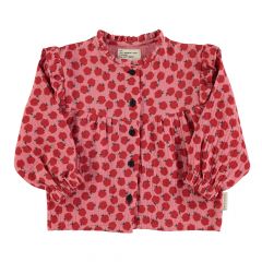 Piupiuchick Blouse with frills on shoulders Light pink with red apples
