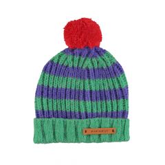 Piupiuchick Knitted hat with pompon Green & purple stripes