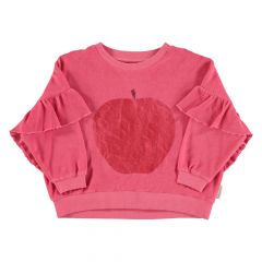 Piupiuchick Terry cotton sweatshirt Strawberry pink with red apple print